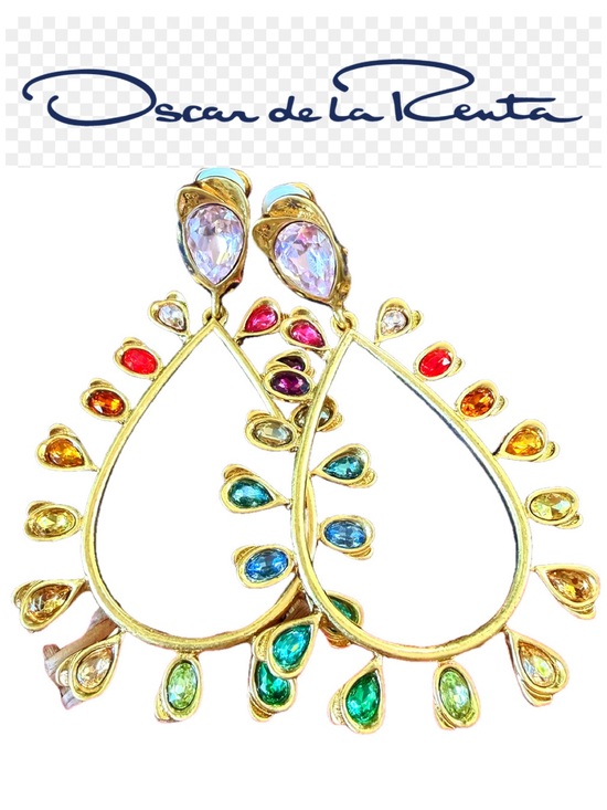 Oscar de la Renta Jewelry - Oscar de la Renta MULTICOLORED GOLD Teardrop Hoop Earrings ⭐️ CLIP ON🩵💚💛🧡❤️🩷